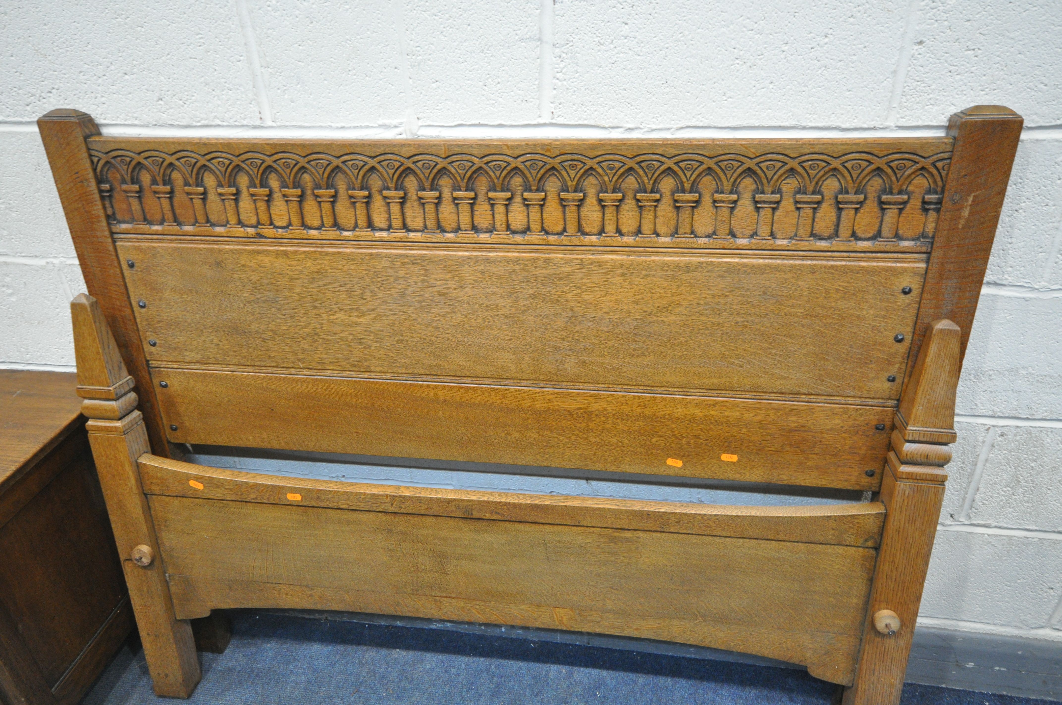 A 20TH CENTURY OAK BLANKET BOX, with hinged lid, and foliate detailing, width 92cm x depth 45cm x - Image 2 of 4