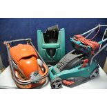 A BOSCH ROTAK36 LAWNMOWER with grass box (PAT pass and working) along with a Flymo hover compact 300