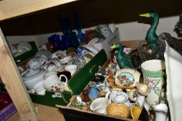FOUR BOXES OF ASSORTED CERAMICS AND GLASS ETC, to include a Royal Crown Devon vase with Charlotte