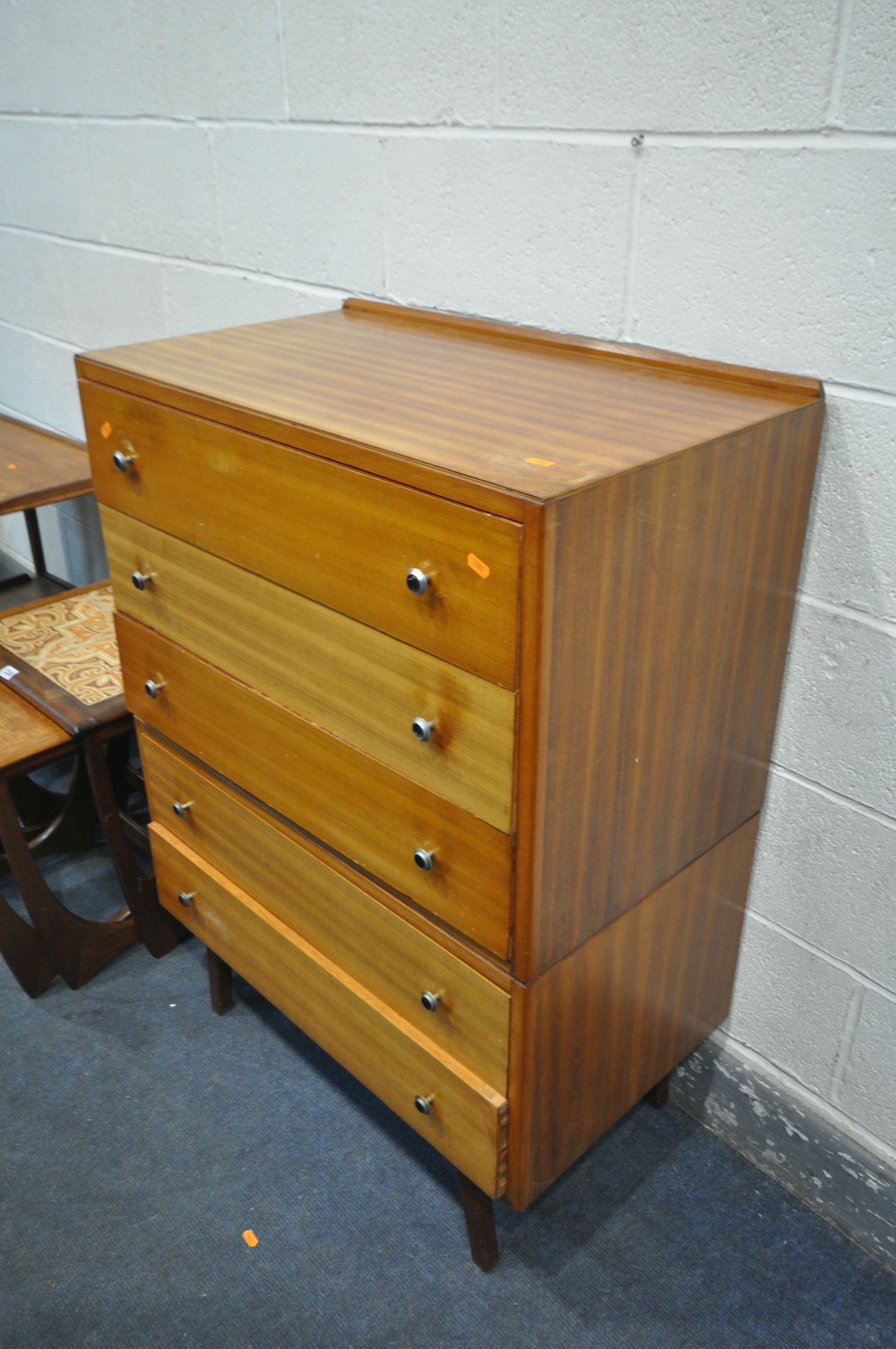 A G PLAN TILE TOP NEST OF THREE TABLES, largest table, 50cm cubed, a mid-century tea trolley, and - Image 5 of 5