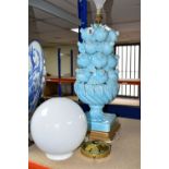 A LARGE BONDIA CERAMICS TABLE LAMP, made by Bondia Ceramics- Spain, a pale blue fruit bowl with a