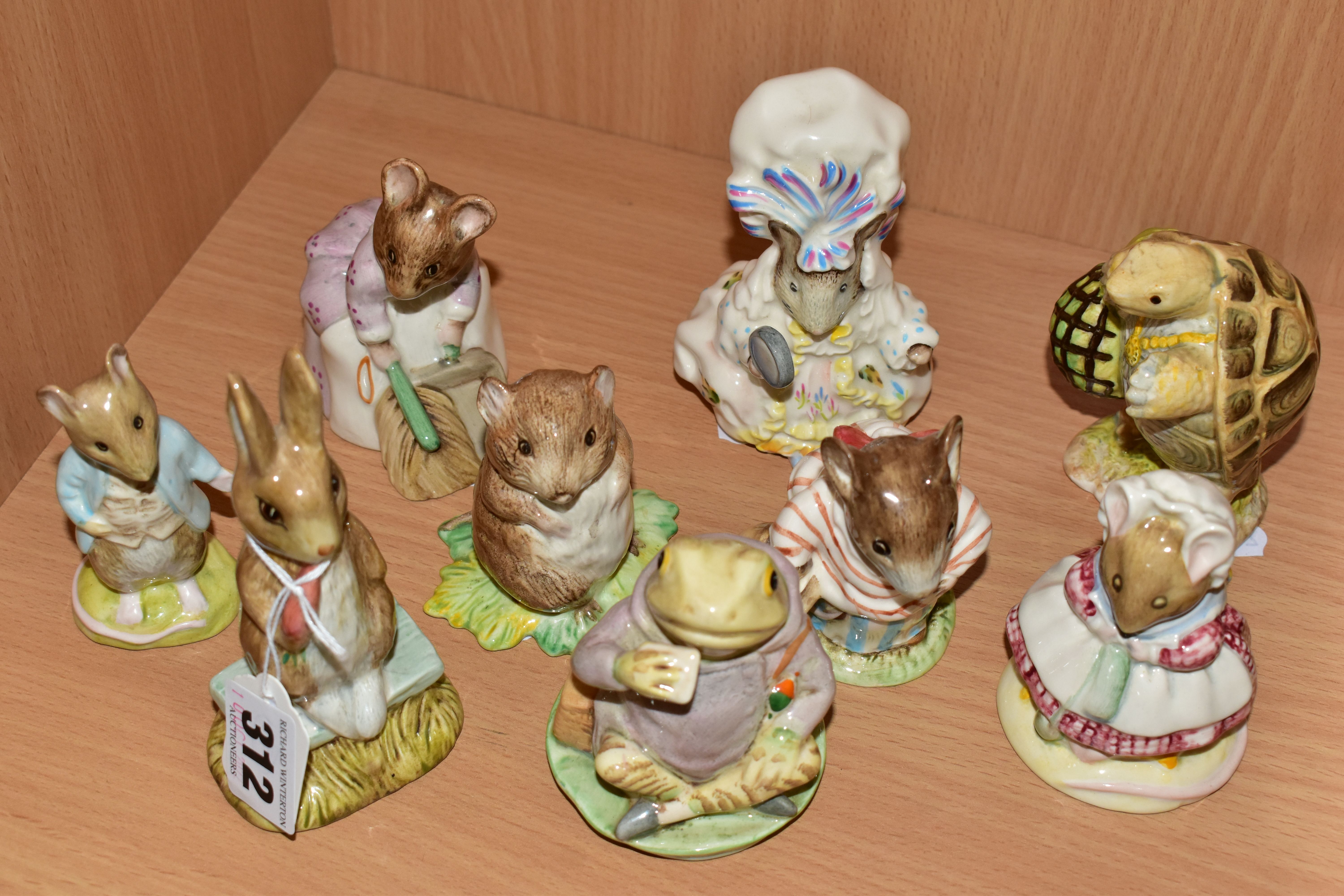 NINE ROYAL ALBERT BEATRIX POTTER CHARACTER FIGURES, comprising 'Jeremy Fisher' (tiny glaze chip to - Image 2 of 4