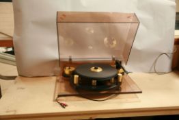 A J.A.MICHELL GYRO DEC TURNTABLE with a smoked plexi glass plinth and cover, counter weighted table,