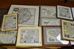 NINE FRAMED MAPS DEPICTING ENGLISH COUNTIES, comprising of a Robert Morden map of Warwickshire,
