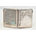 A RUSSIAN SILVER CIGARETTE CASE, of a rounded rectangular form, embossed soldier and castle design