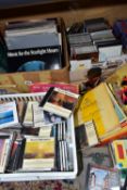 FOUR BOXES OF L.P, 33RPM, 45RPM RECORDS AND D.V.DS, to include a Reader's Digest 1975 Golden Hit