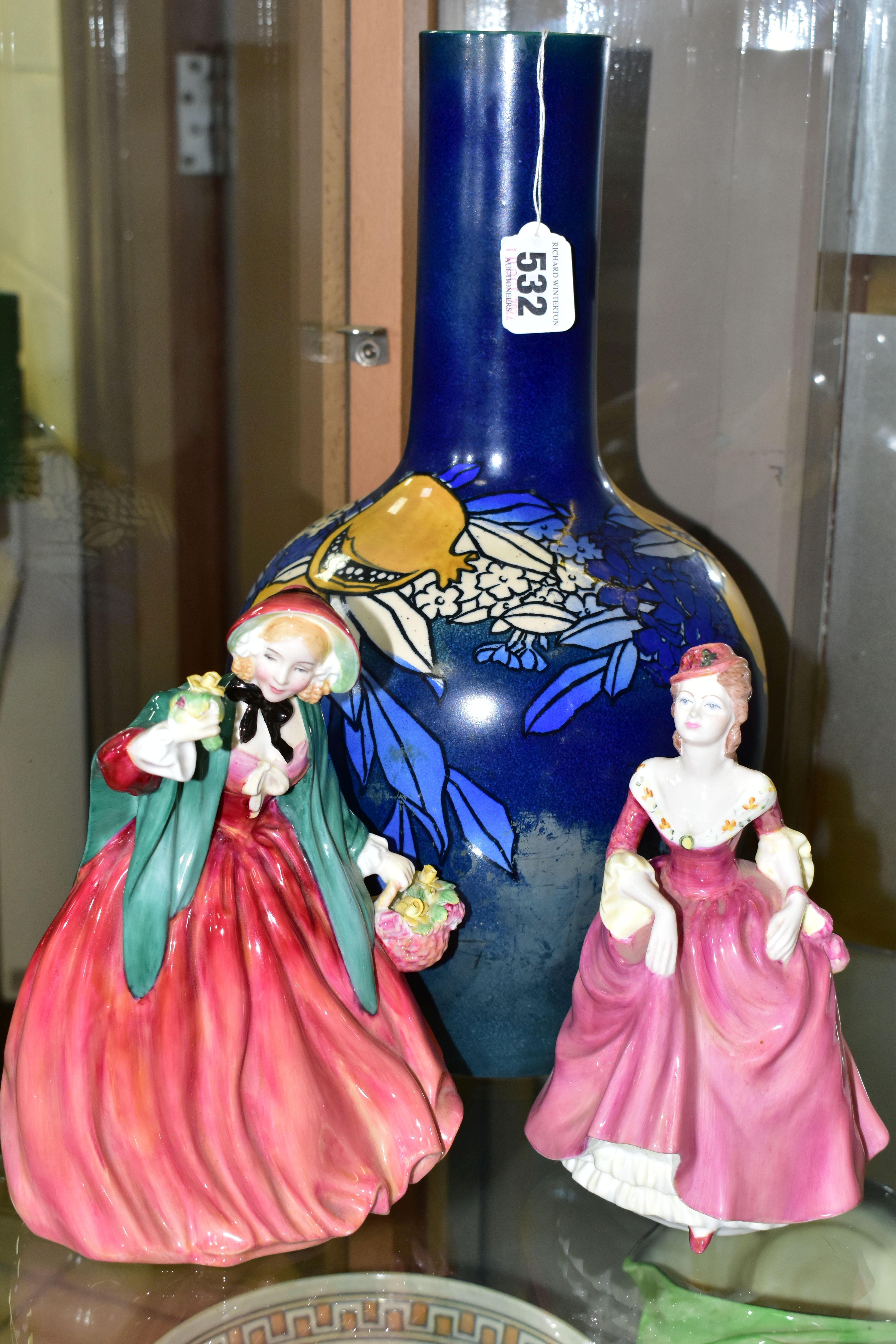 A ROYAL DOULTON VASE AND TWO ROYAL DOULTON AND COALPORT FIGURINES, comprising a Royal Doulton vase