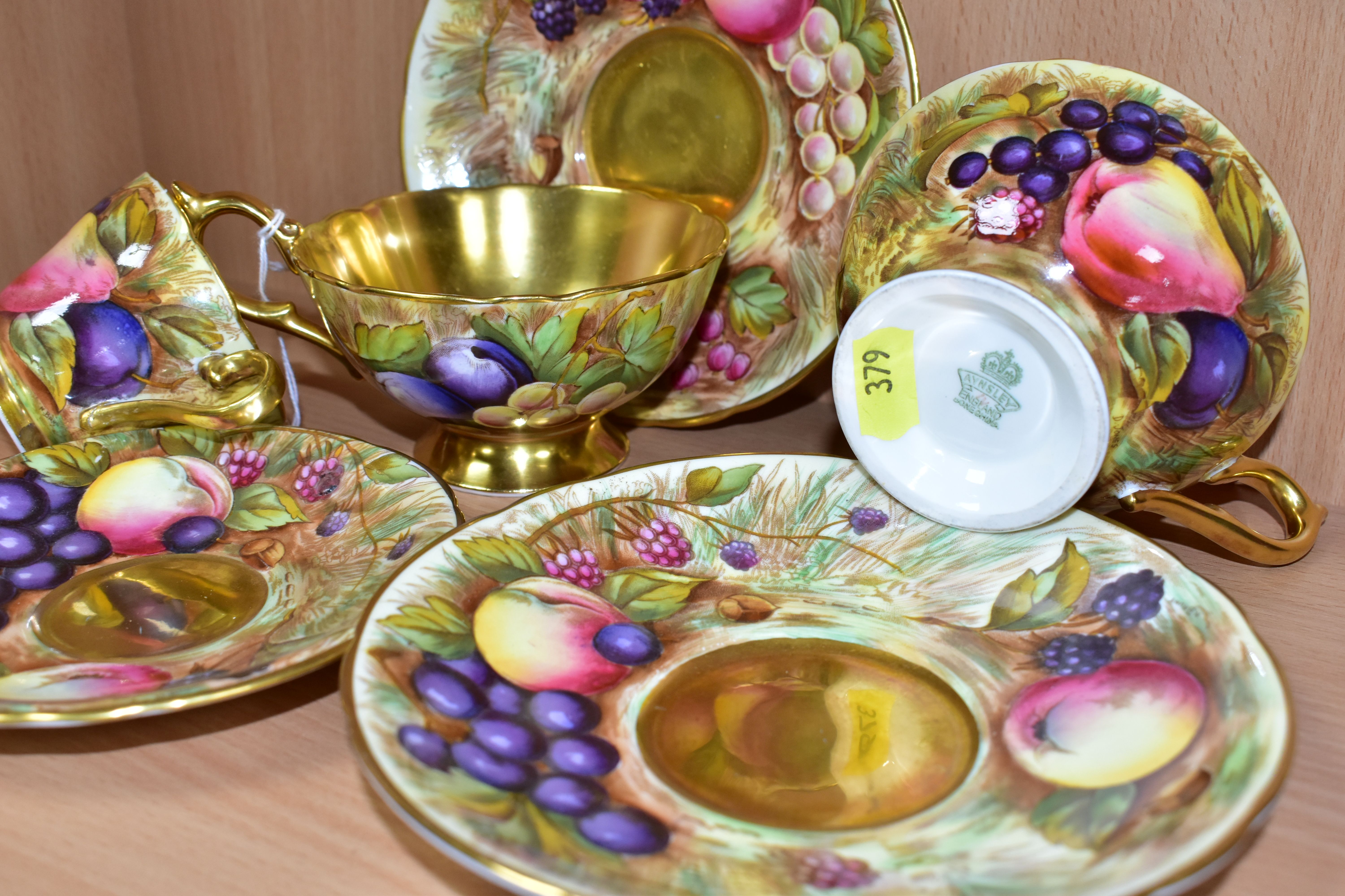 TWO AYNSLEY FRUIT DECORATED TEA CUPS AND SAUCERS SIGNED D.JONES AND A COFFEE CUP AND SAUCER SIGNED - Image 5 of 5