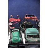 A QUALCAST M2E1232M LAWNMOWER with grass box along with a Qualcast concorde 32 scarifier/airattor (