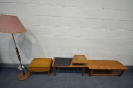 A SELECTION OF OCCASIONAL FURNITURE, to include a teak and metal standard lamp, with shade, height