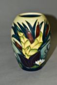 A MOORCROFT POTTERY 'LAMIA' PATTERN VASE, of shouldered form, tube lined with reeds and