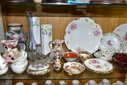A GROUP OF ROYAL CROWN DERBY AND OTHER CERAMICS AND GLASSWARE, including two Masons Ironstone '