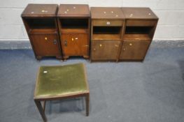 TWO PAIRS OF 20TH CENTURY OAK BEDSIDE CABINETS, one pair has a single drawer and single door, the