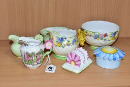 A GROUP OF AYNSLEY TEA AND BREAKFAST WARES, comprising a butterfly handled cream jug printed in