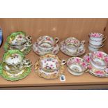 A COLLECTION OF ASSORTED 19TH CENTURY BRITISH PORCELAIN HAND PAINTED TEA WARES, including an apricot