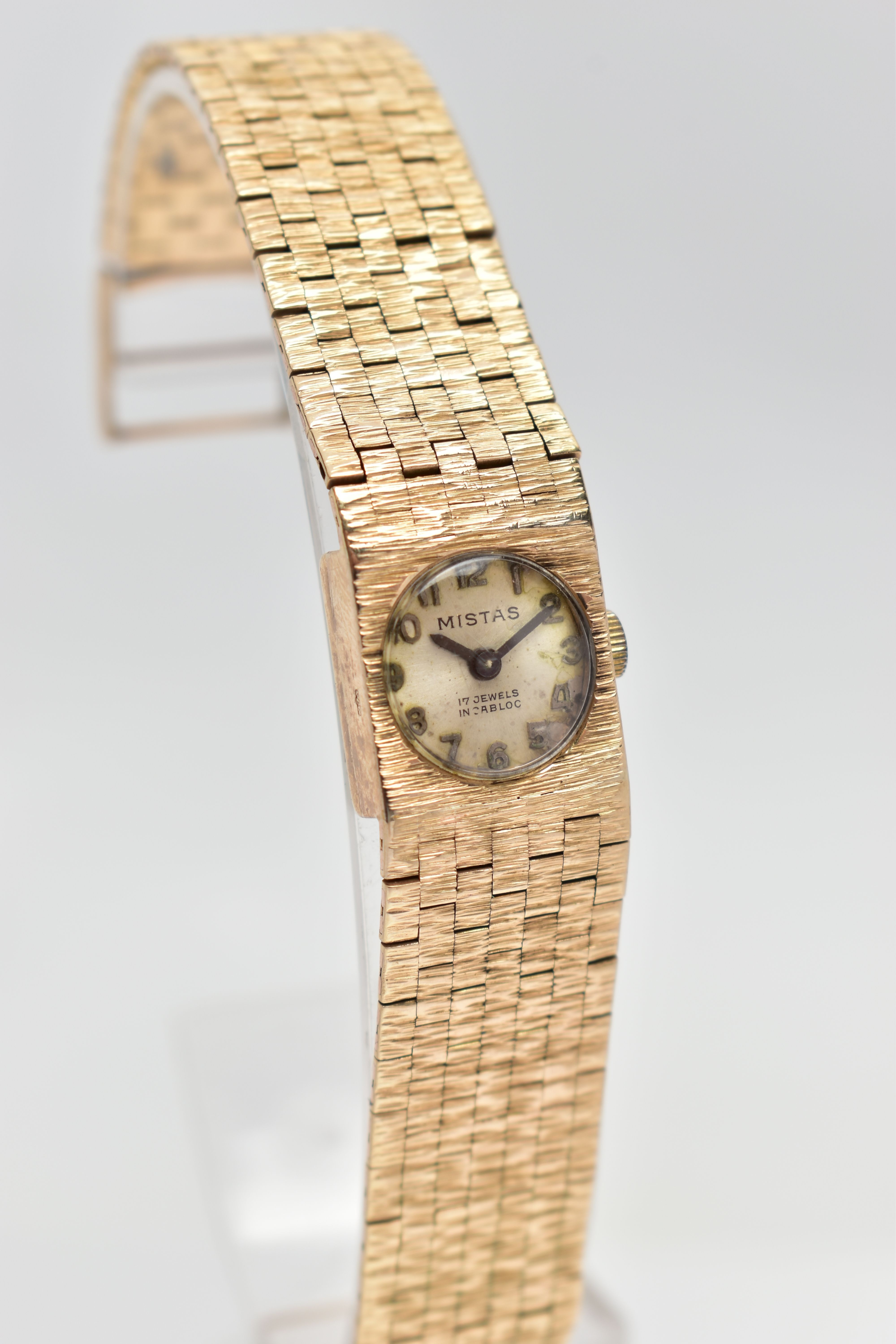 A LADIES 1970'S, 9CT GOLD 'MISTAS' WRISTWATCH, manual wind, round champagne dial signed 'Mistas, - Image 2 of 6