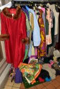 A COLLECTION OF VINTAGE LADIES CLOTHING INCORPORATING STYLES FROM THE 1960'S AND 1970'S,