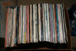 A TRAY CONTAINING APPROX ONE HUNDRED AND TWENTY LPs including Bob Dylan, John Cougar Mellencamp,