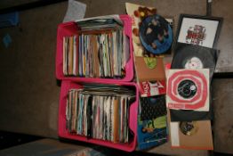TWO TRAYS CONTAINING OVER THREE HUNDRED 7in SINGLES including The Beatles, Sonny and Cher, George