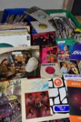 THREE BOXES OF LP RECORDS AND SINGLES, lps include Wowie Zowie - the world of progressive music,