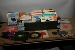A TRAY CONTAINING OVER TWO HUNDRED 7in SINGLES FROM THE 1950-70s including T Rex, Bad Company, The