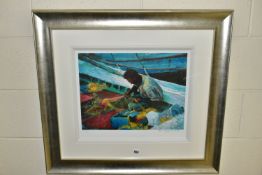 ROLF HARRIS (AUSTRALIA 1930) 'MENDING THE NETS', a signed limited edition print depicting a