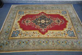 A RECTANGULAR KASHAN STYLE RUG, with multistrap border, 274cm x 190cm (condition - discoloration,