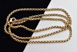 A 9CT GOLD BOX BELCHER CHAIN, with lobster clasp, hallmarked Birmingham, approximate length 480mm,