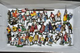 ONE BOX OF FORTY FIVE LEAD TOY SOLDIERS, comprising Cherilea and other assorted 1950's medieval