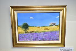 FREDERIC De FONTENAY (FRANCE 1957) 'CORNFIELD OF PROVENCE', a landscape depicting bales of hay in