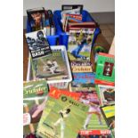 THREE TUBS OF MAGAZINES AND BOOKS, to include assorted football programmes, selected years from 1956