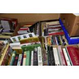 BOOKS, eight boxes containing a large collection of books, magazines and DVD's mostly relating to