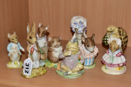 NINE ROYAL ALBERT BEATRIX POTTER CHARACTER FIGURES, comprising 'Jeremy Fisher' (tiny glaze chip to