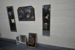 A SELECTION OF VARIOUS MIRRORS, to include a rectangular beveled edge wall mirror, an overmantel