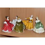 FIVE ROYAL DOULTON FIGURINES, comprising Stephanie HN2811 (foot chipped), Geraldine HN2348, Soirée