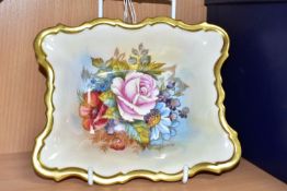 AN AYNSLEY FLORAL DECORATED RECTANGULAR DISH BY J. A. BAILEY, with wavy rim, bears signature,