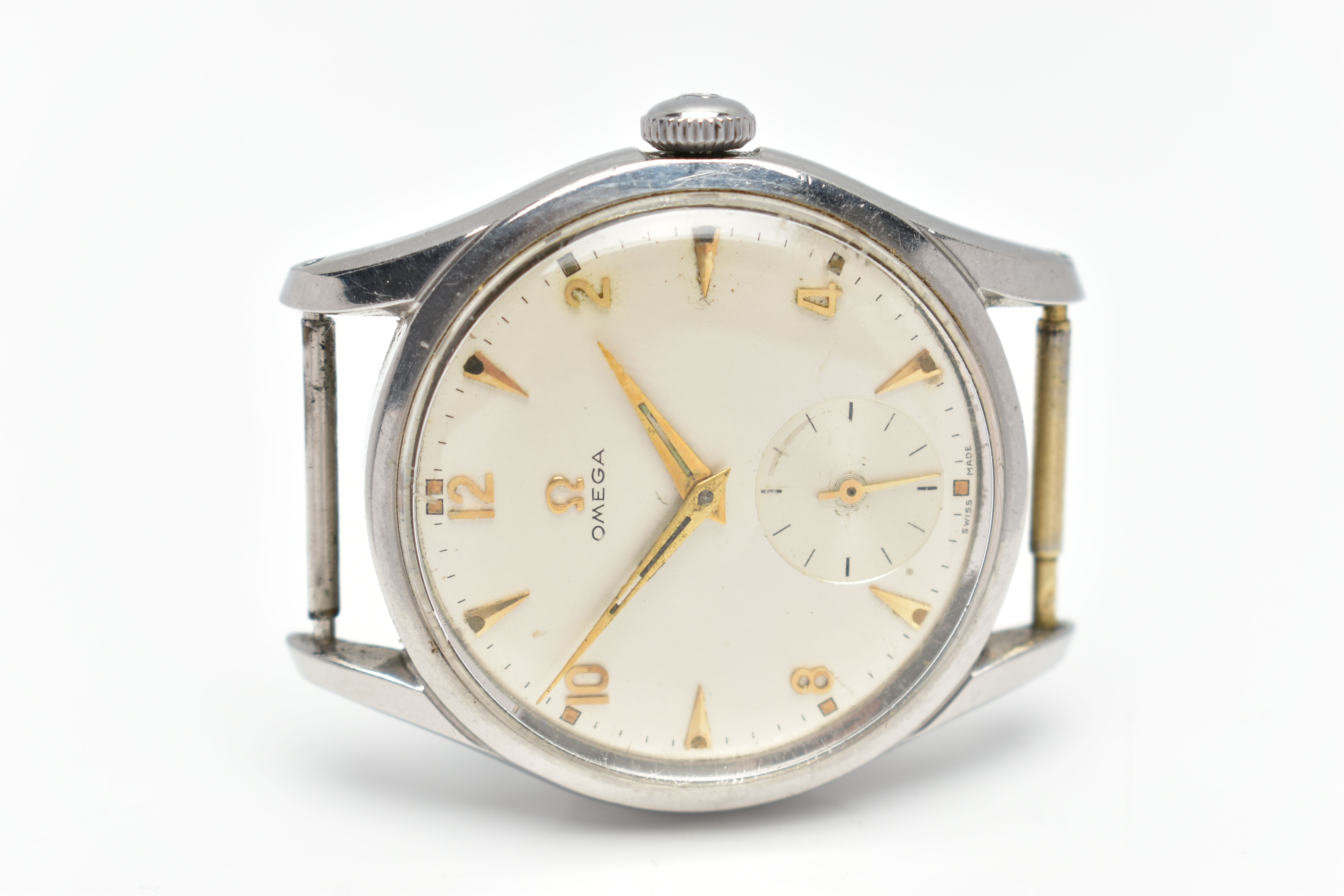 A 1950s VINTAGE OMEGA MANUAL WIND WRISTWATCH, the cream dial with luminescent gold tone hourly - Image 7 of 7