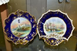 AN AYNSLEY PORTLAND CABINET PLATE AND DESSERT PLATE BY F MICKLEWRIGHT, comprising a wavy edged plate