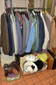 A RAIL OF TWENTY SEVEN ITEMS OF MEN'S CLOTHING, TIES AND BELTS, to include a vintage John Collier