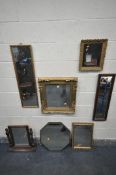 A SELECTION OF VARIOUS MIRRORS, to include a French rectangular gilt framed wall mirror, with