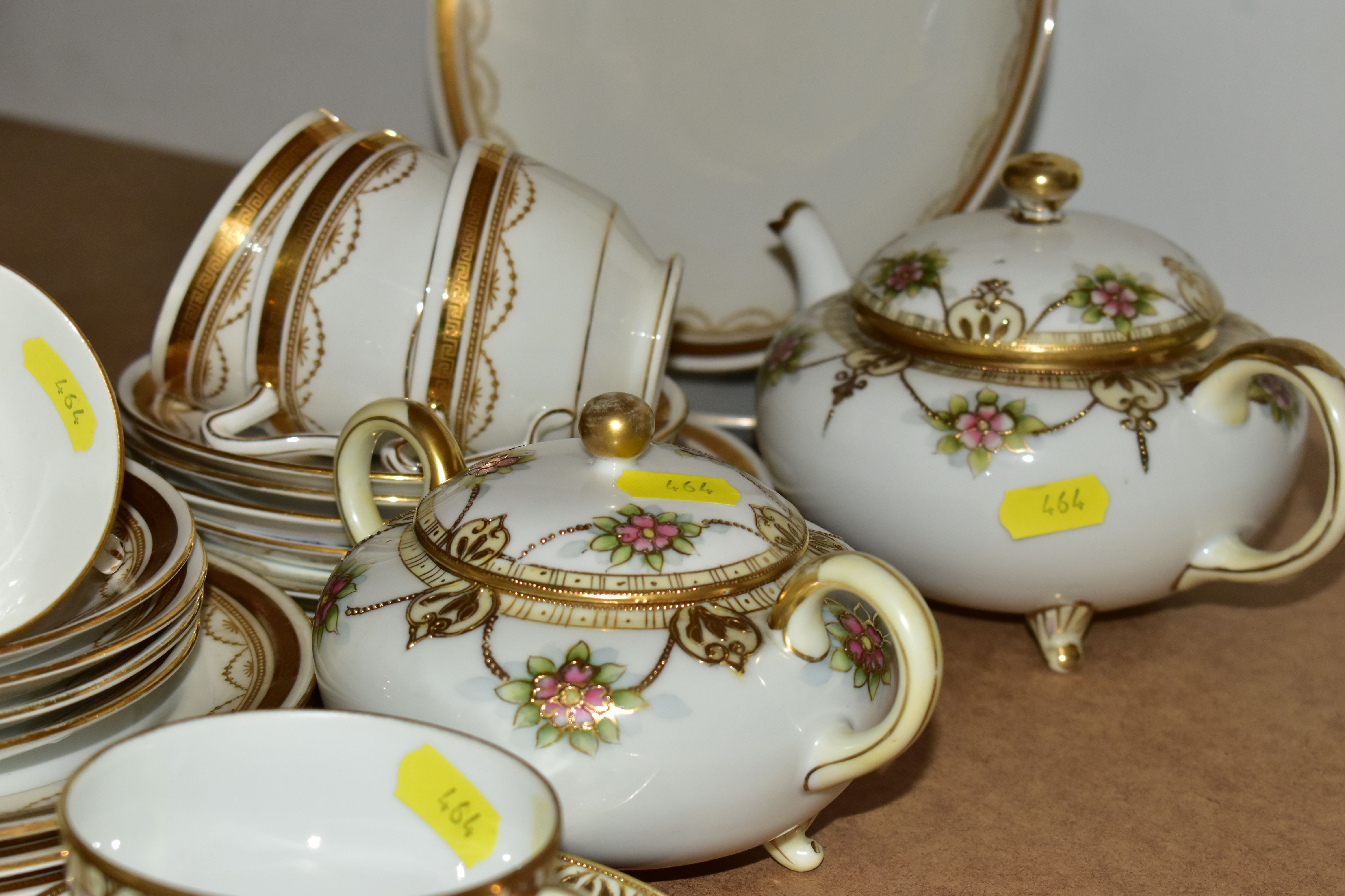 A GROUP OF NORITAKE AND CROWN STAFFORDSHIRE TEAWARES, comprising a hand painted Noritake teapot, - Image 4 of 8