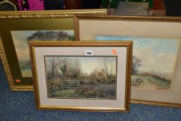 HENRY CHARLES FOX (1855?-1929) THREE SIGNED LANDSCAPE WATERCOLOURS, comprising cattle in a field