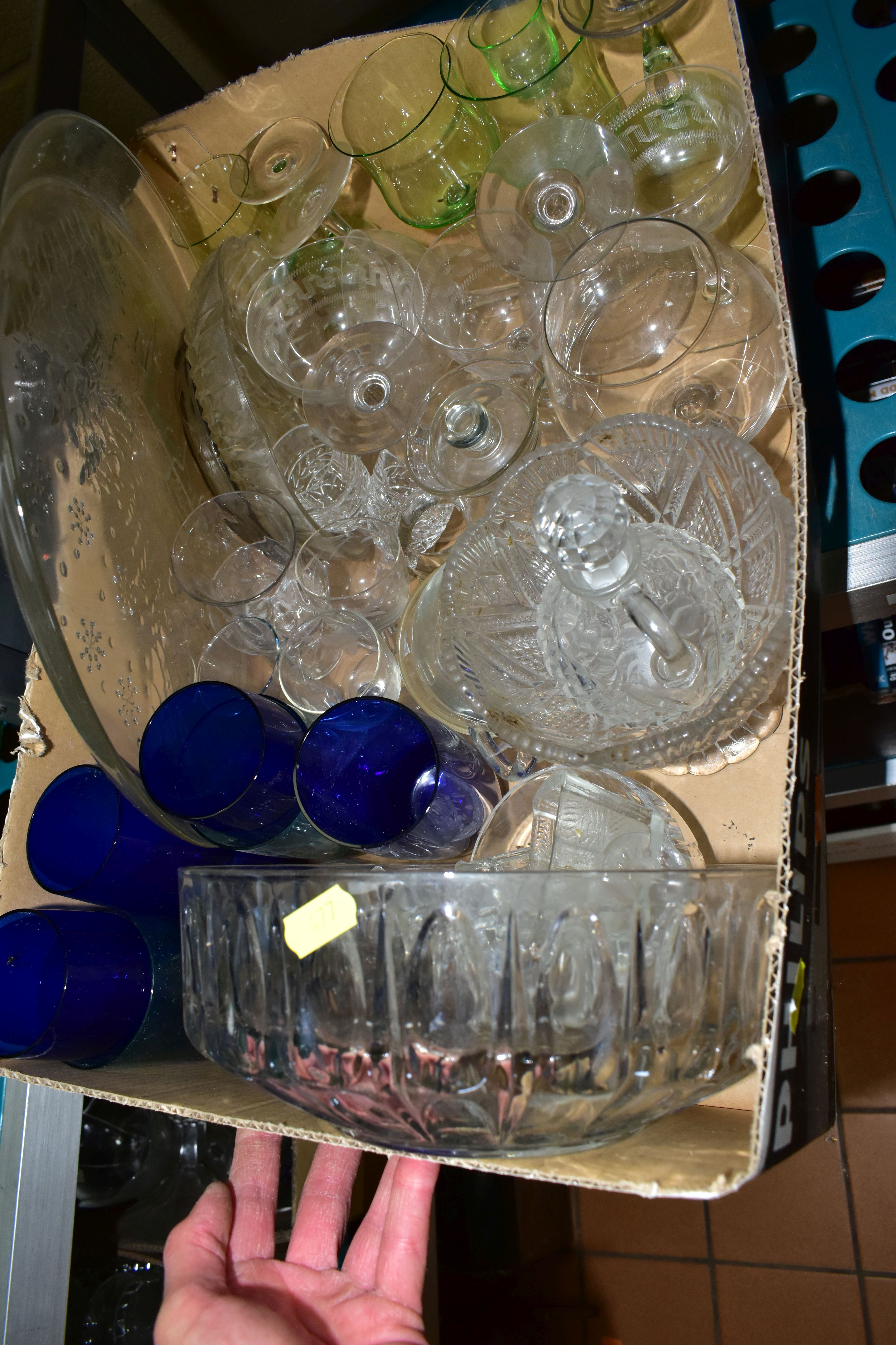 FOUR BOXES OF CERAMICS AND GLASSWARE, to include a quantity of clear pressed glass dishes, vases and - Image 5 of 5