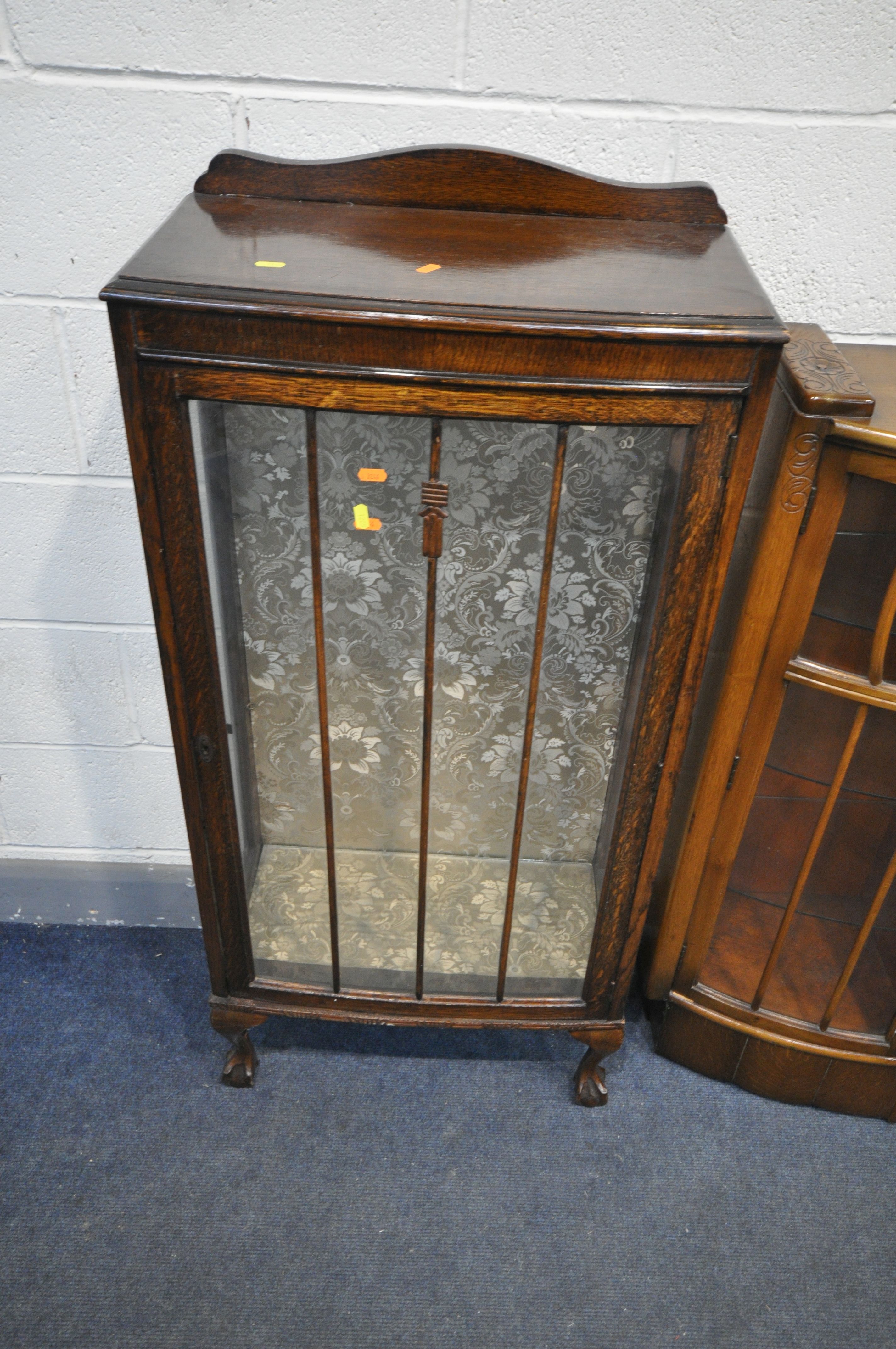 A 20TH CENTURY OAK SIDE BY SIDE BUREAU BOOKCASE, two glazed doors flanking a fall front door, - Image 2 of 4