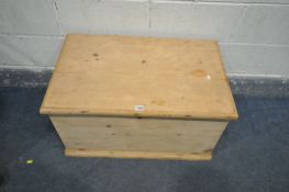 A VICTORIAN AND LATER PINE BLANKET BOX, width 79cm x depth 48cm x height 44cm (condition - split
