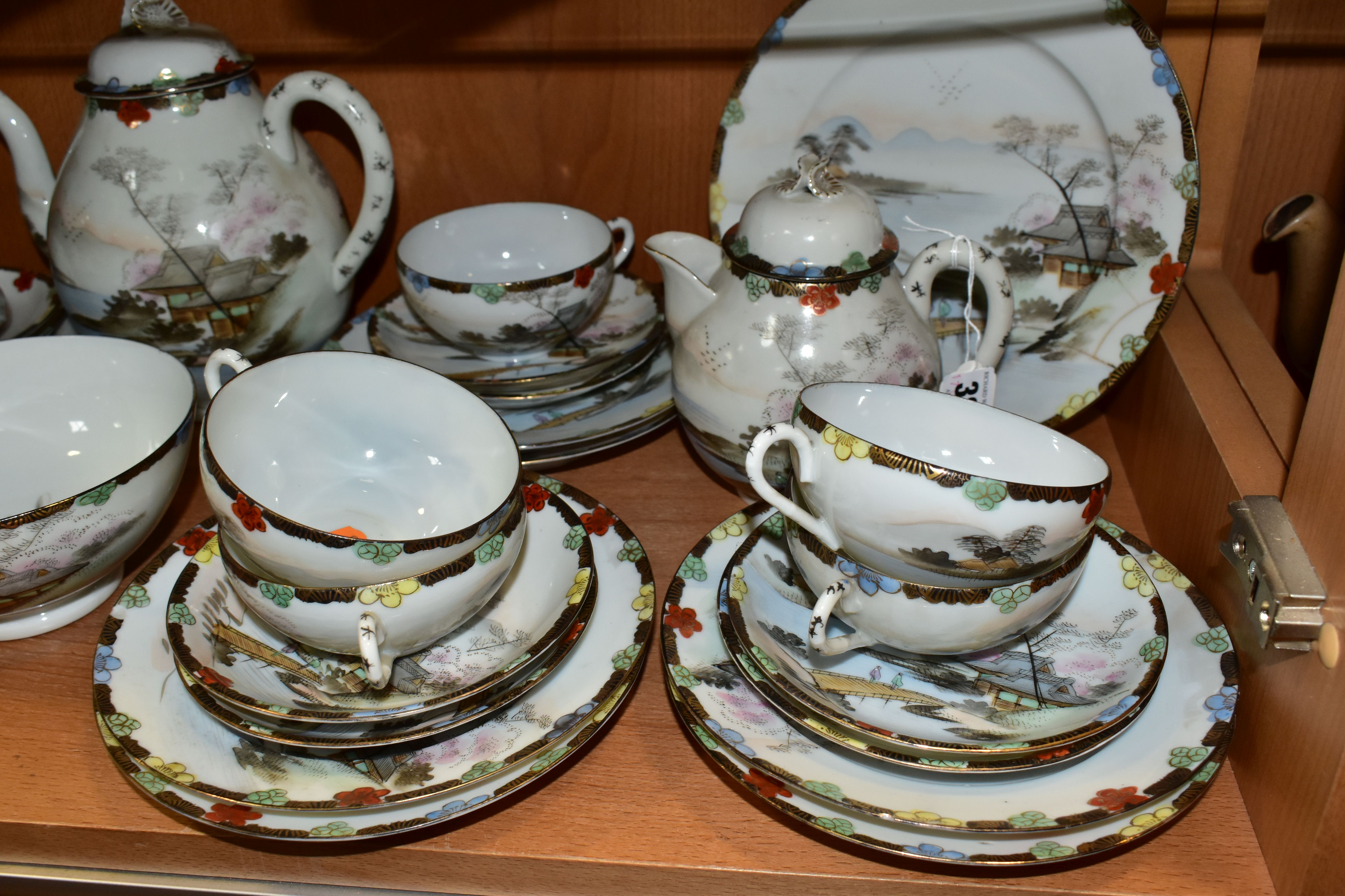 AN EARLY 20TH CENTURY JAPANESE EGGSHELL PORCELAIN FORTY PIECE TEA SERVICE, decorated with - Image 4 of 9