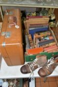 One Box and Loose comprising a vintage Antler suitcase, one pair of vintage leather football