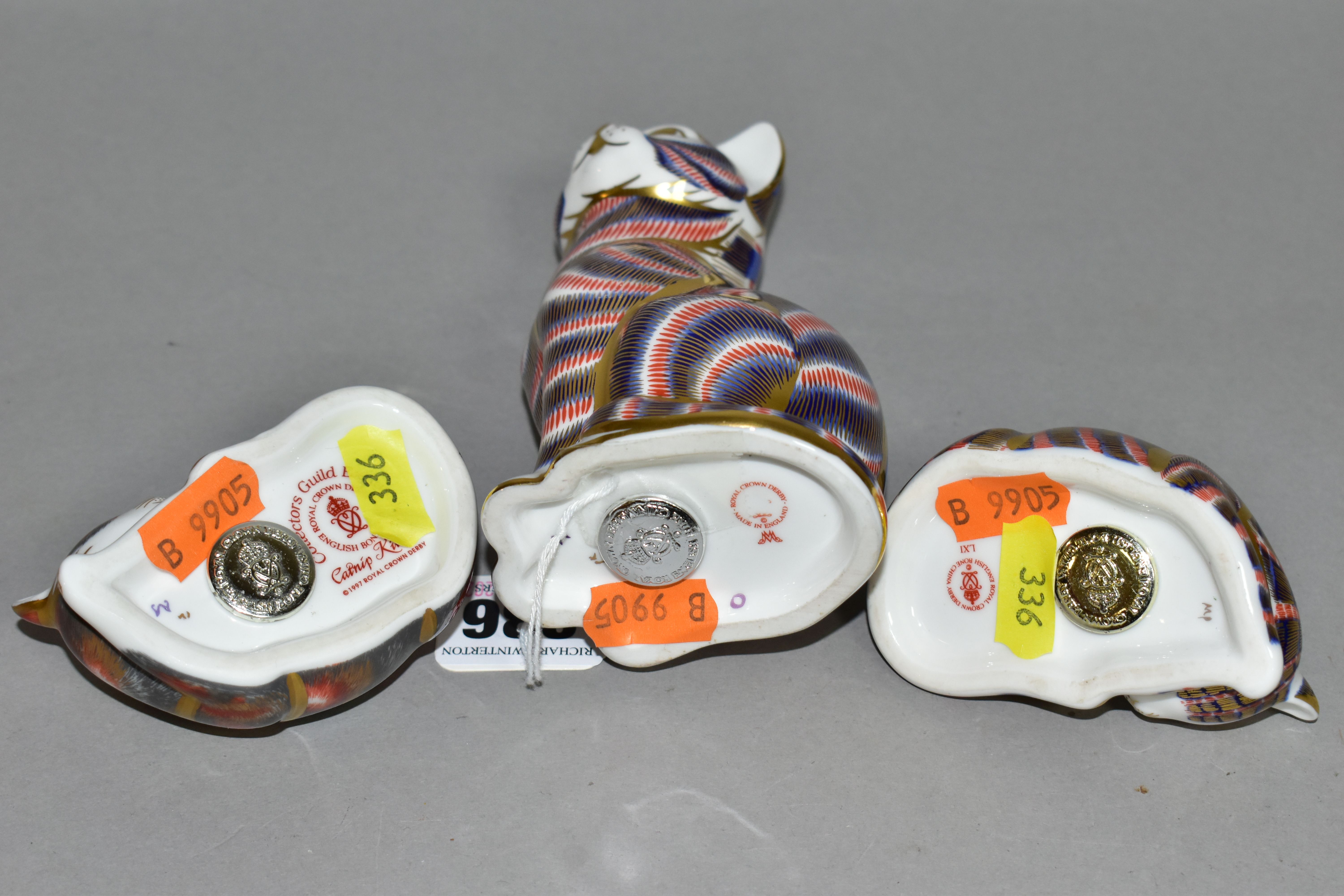 THREE ROYAL CROWN DERBY PAPERWEIGHTS, comprising Cat, a second with silver stopper, a Catnip Kitten, - Image 4 of 4