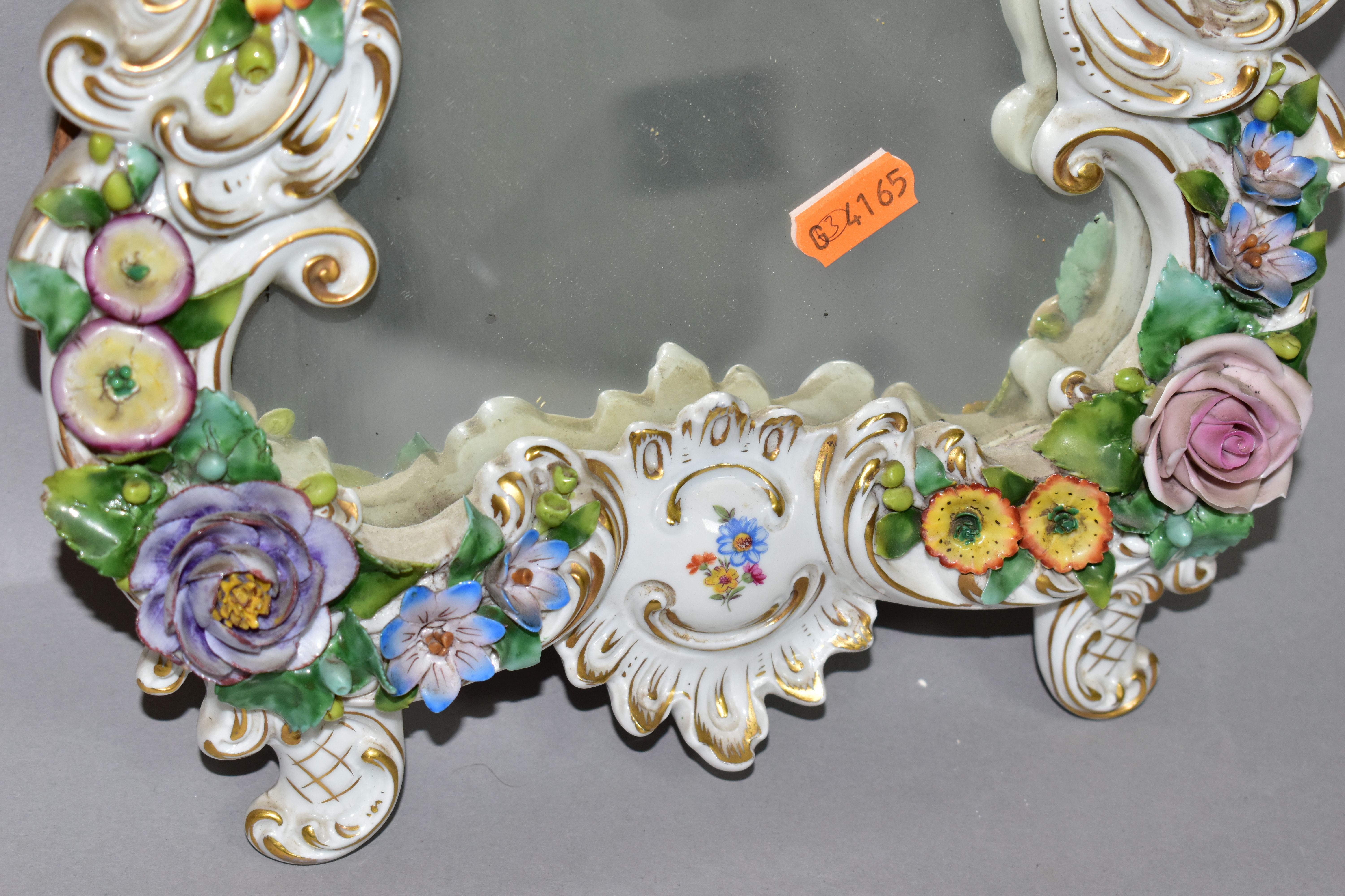 A MID 20TH CENTURY CAPODIMONTE FLORAL ENCRUSTED PORCELAIN FRAMED MIRROR, Rococo style frame, the - Image 9 of 15