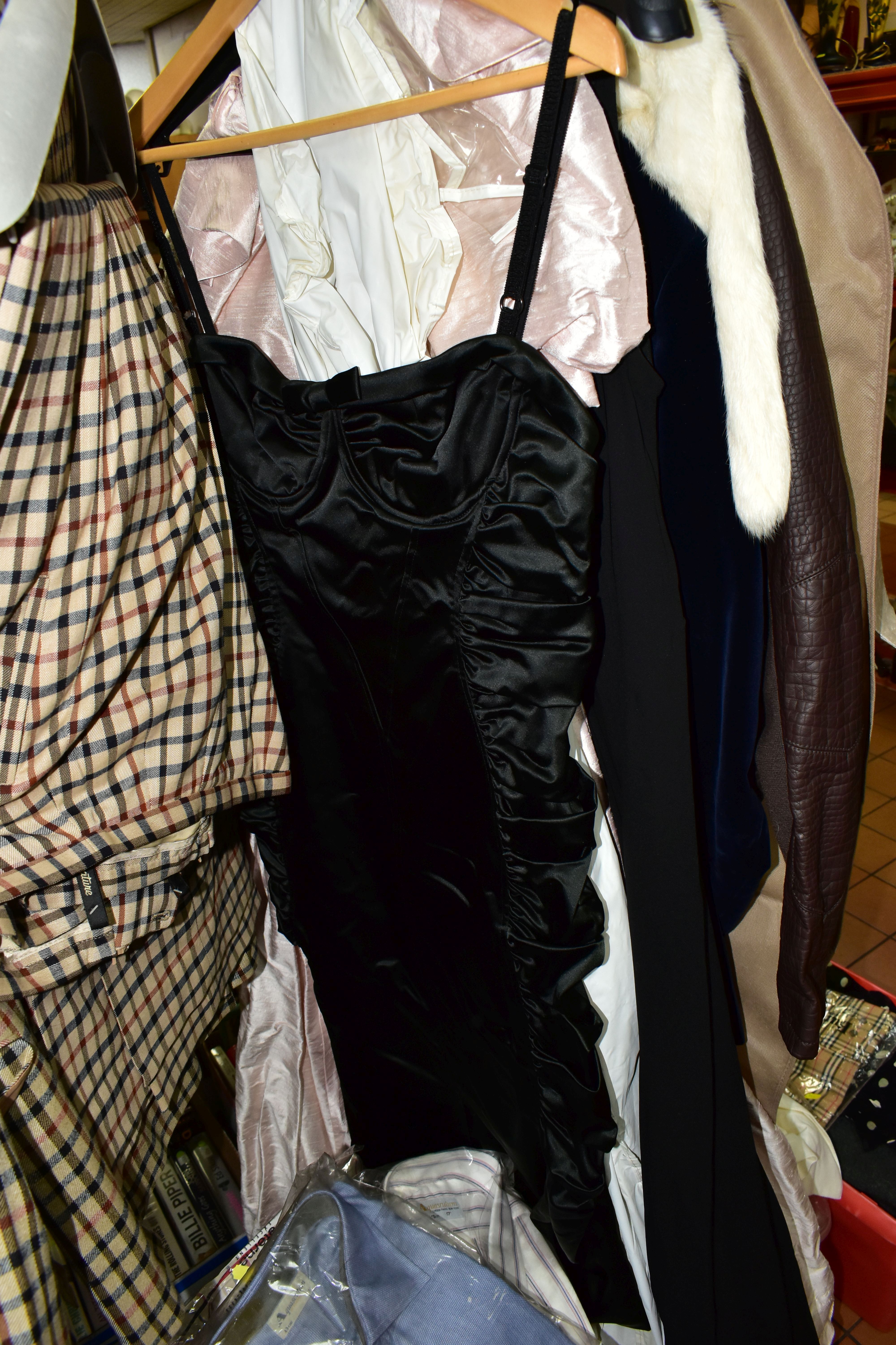 FOUR BOXES, A SUITCASE AND ONE RAIL OF VINTAGE CLOTHING, to include a gentleman's Daks check - Image 13 of 15